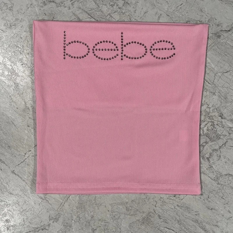 Y2K Rhinestone Logo Tube Top Womens Pink Strapless Streetwear 2000s S-L
