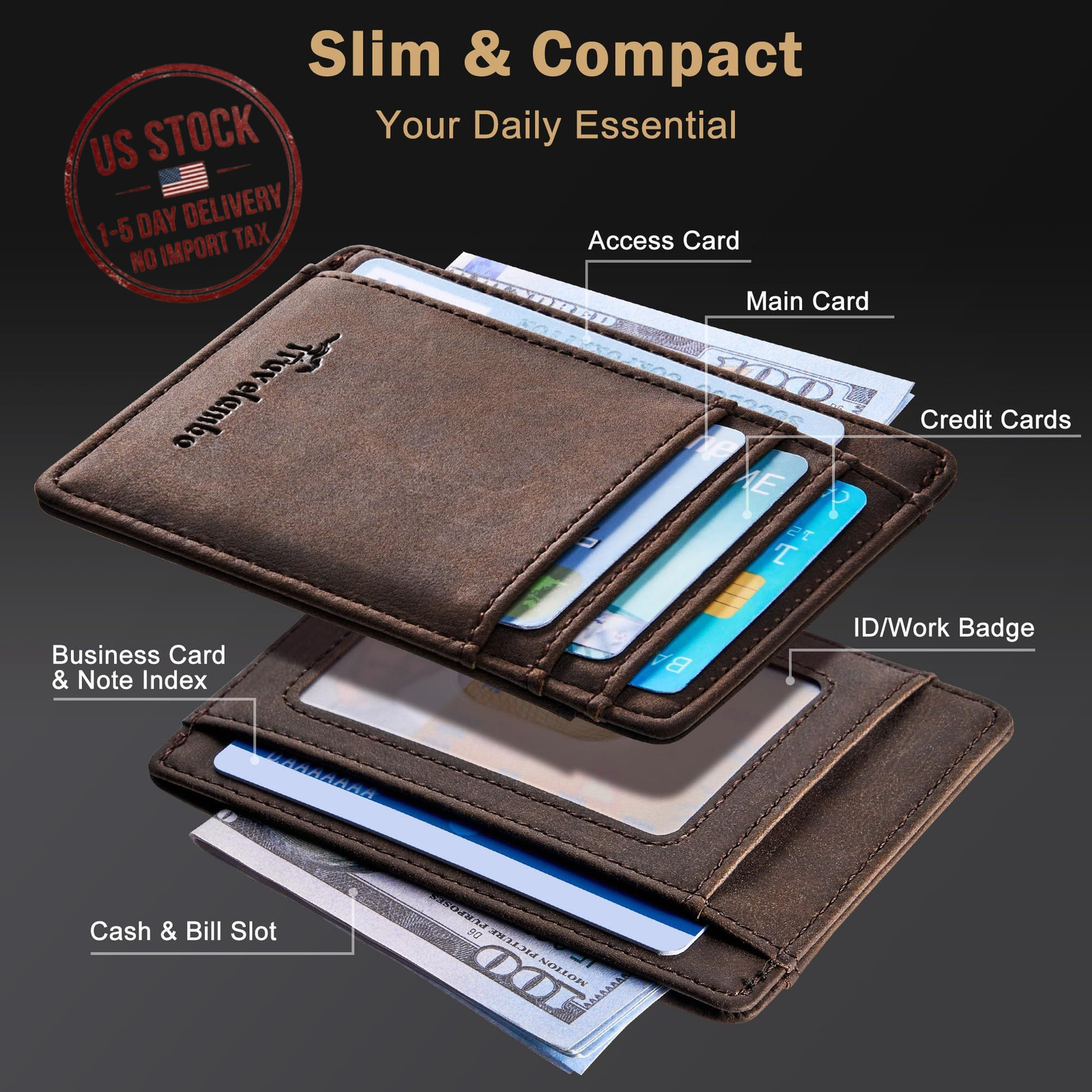 Slim RFID Leather Wallet for Men, Minimalist Front Pocket – Father’s Day Gift