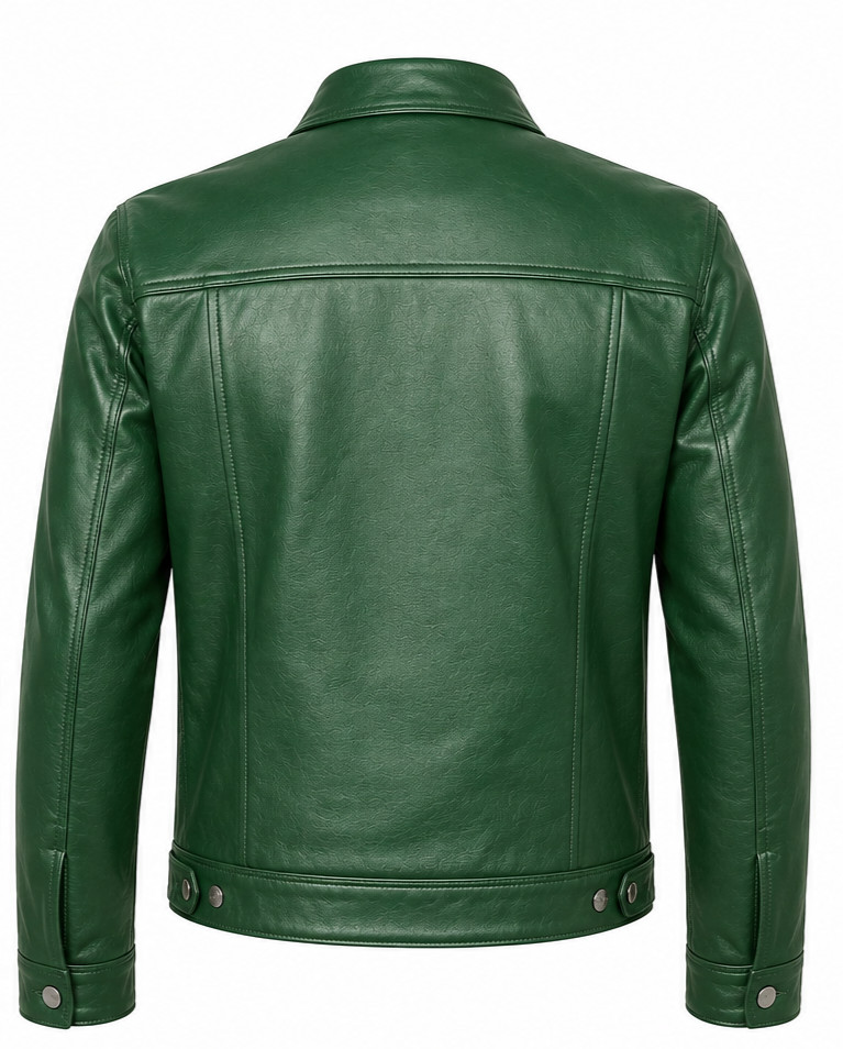Men Trucker Leather Jacket Green Real Leather Casual Fashion Shirt Style Jacket
