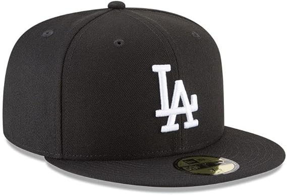 New Era 59Fifty Men Cap Basic Los Angeles Dodgers Black White Fitted Hat sz 7