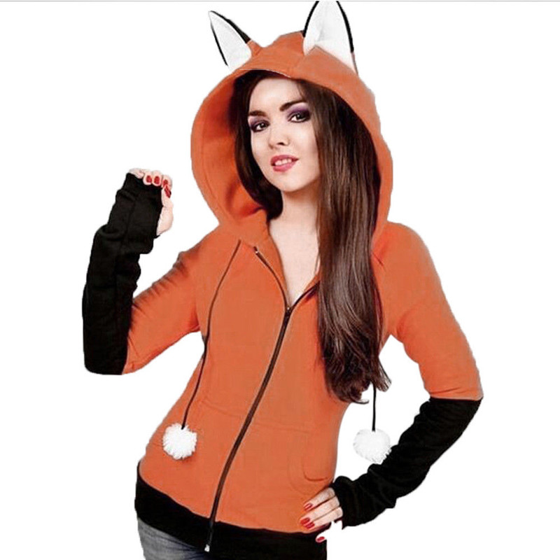Cute Ears Style Hooded Sweatshirt Long Coat Autumn Hoodie Sweat Shirt Jacket New