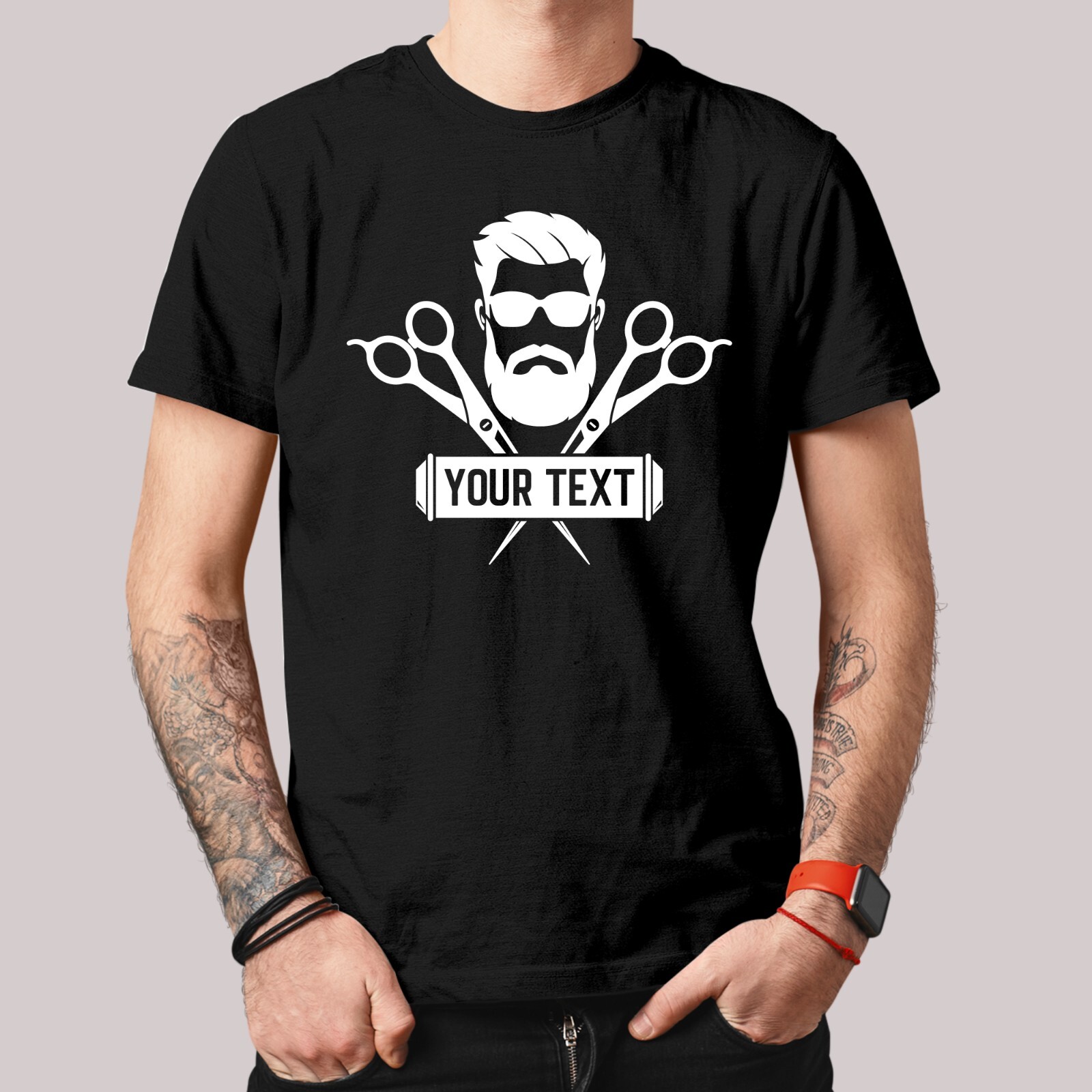 Personalised Barber Logo Your Text T-Shirt Printed Hairdresser Customise Tee Top