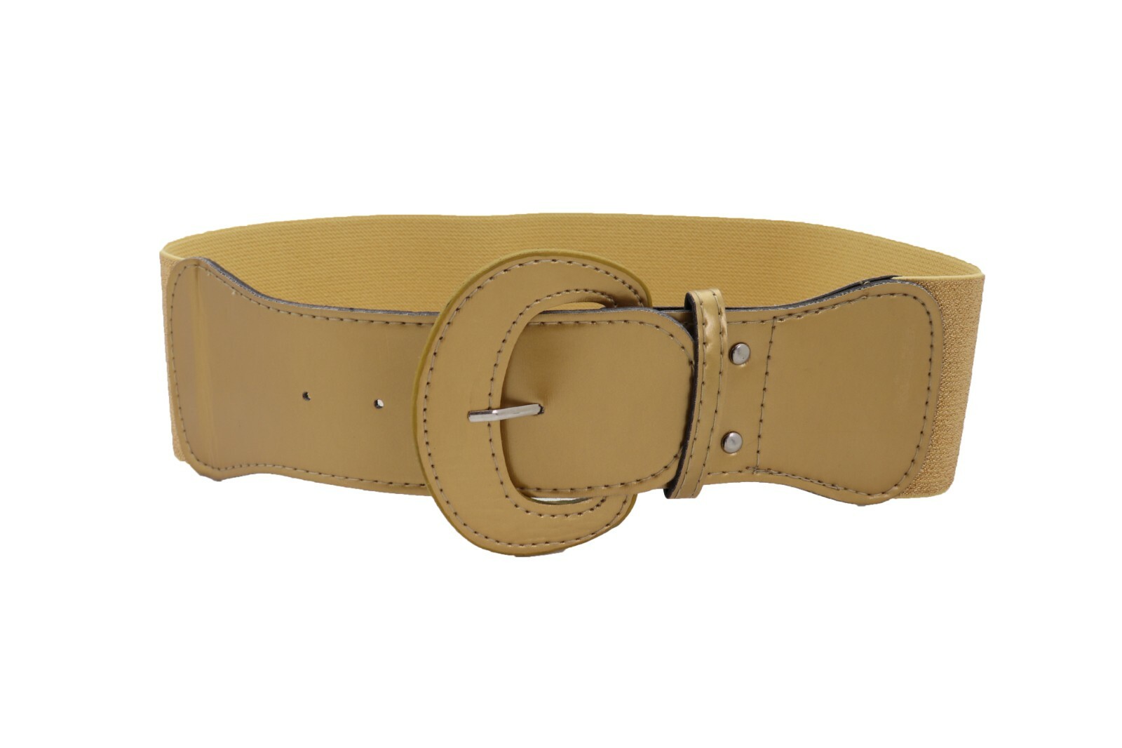 Women High Waist Hip Wide Elastic Gold Color Fashion Belt Big Buckle Size S M