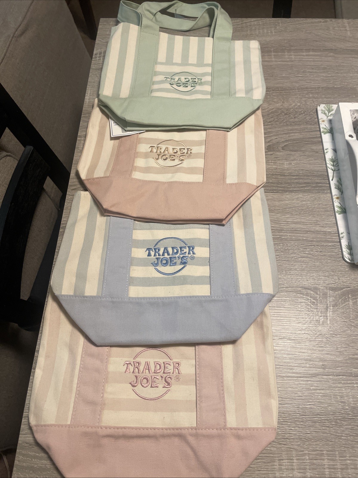 Trader Joe’s Mini Pastel Striped Canvas Tote Bag 2026 Limited Edition Set Of 4