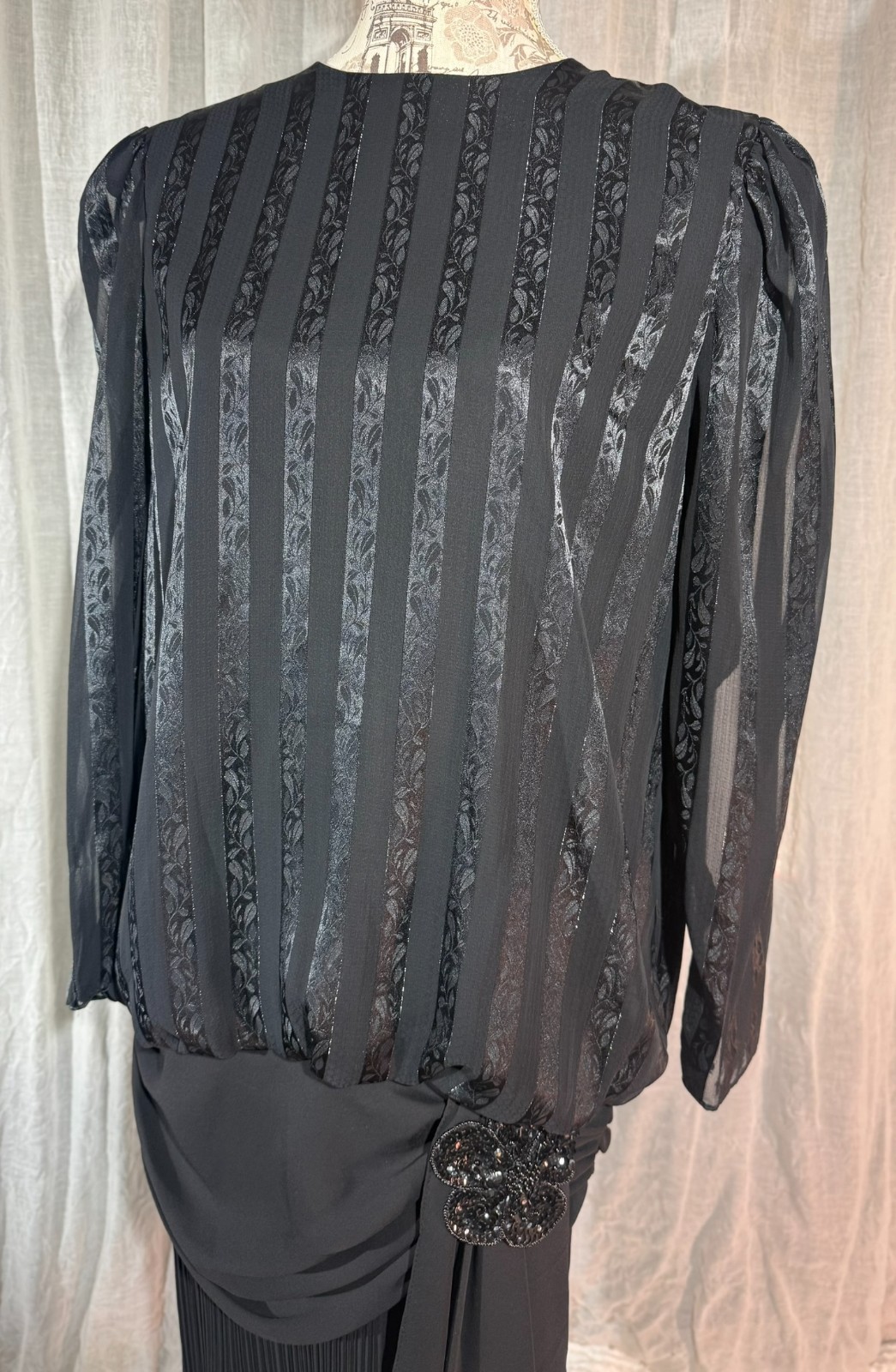 Vintage 80s does 20s FLAPPER Drop Waist Dress Satin SEQUIN Gatsby Art Deco 8