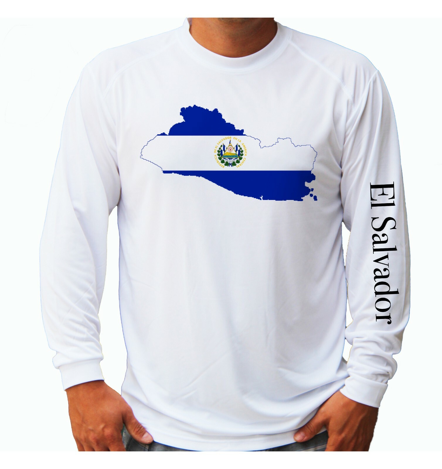 Flag Map El Salvador Fishing Boat Sport Long Sleeve UPF 30 T-Shirt UV Protection