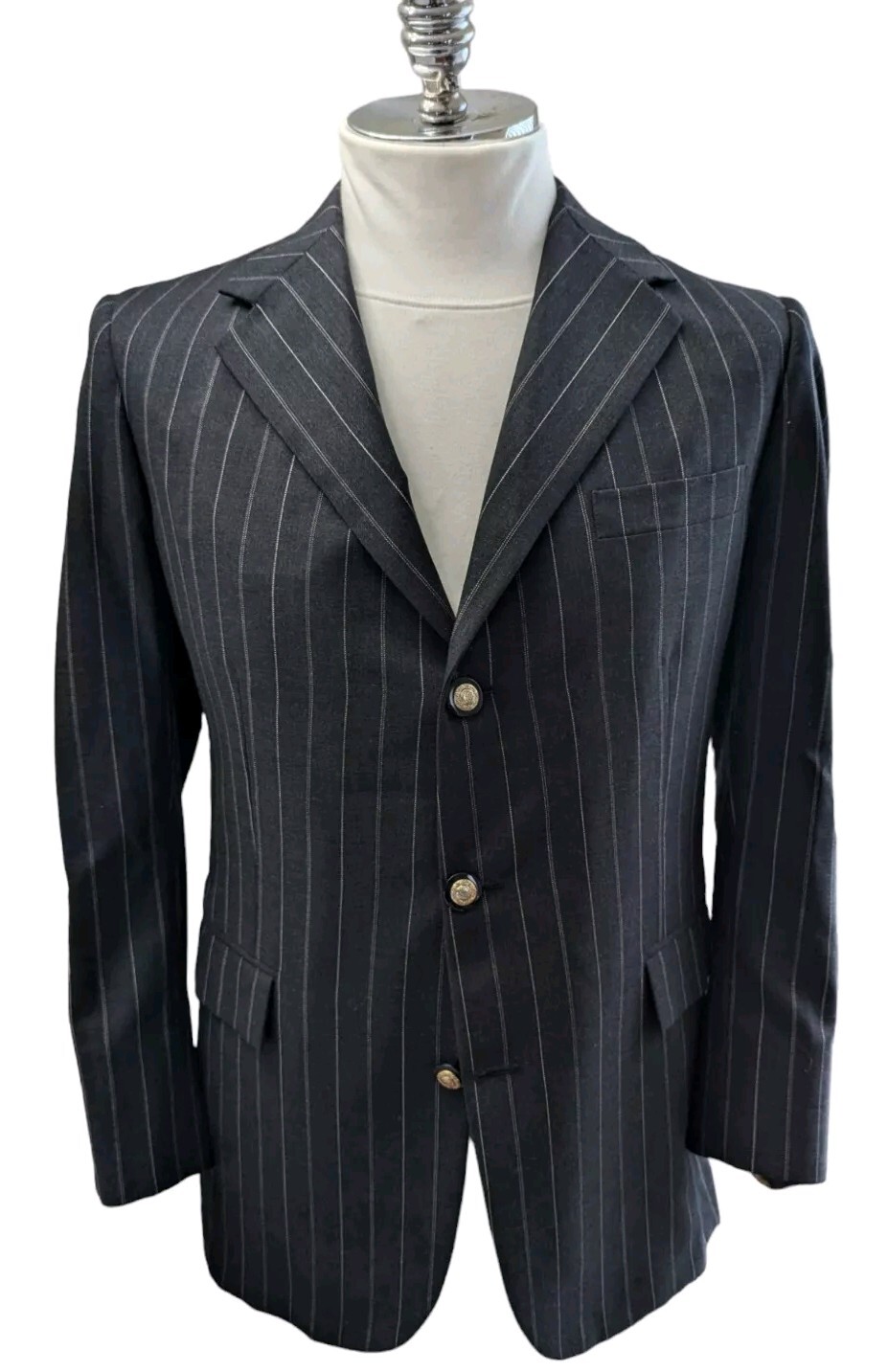 Oxxford Clothes Mens Wool Jacket Sports Coat BESPOKE Striped 44R Metal Buttons