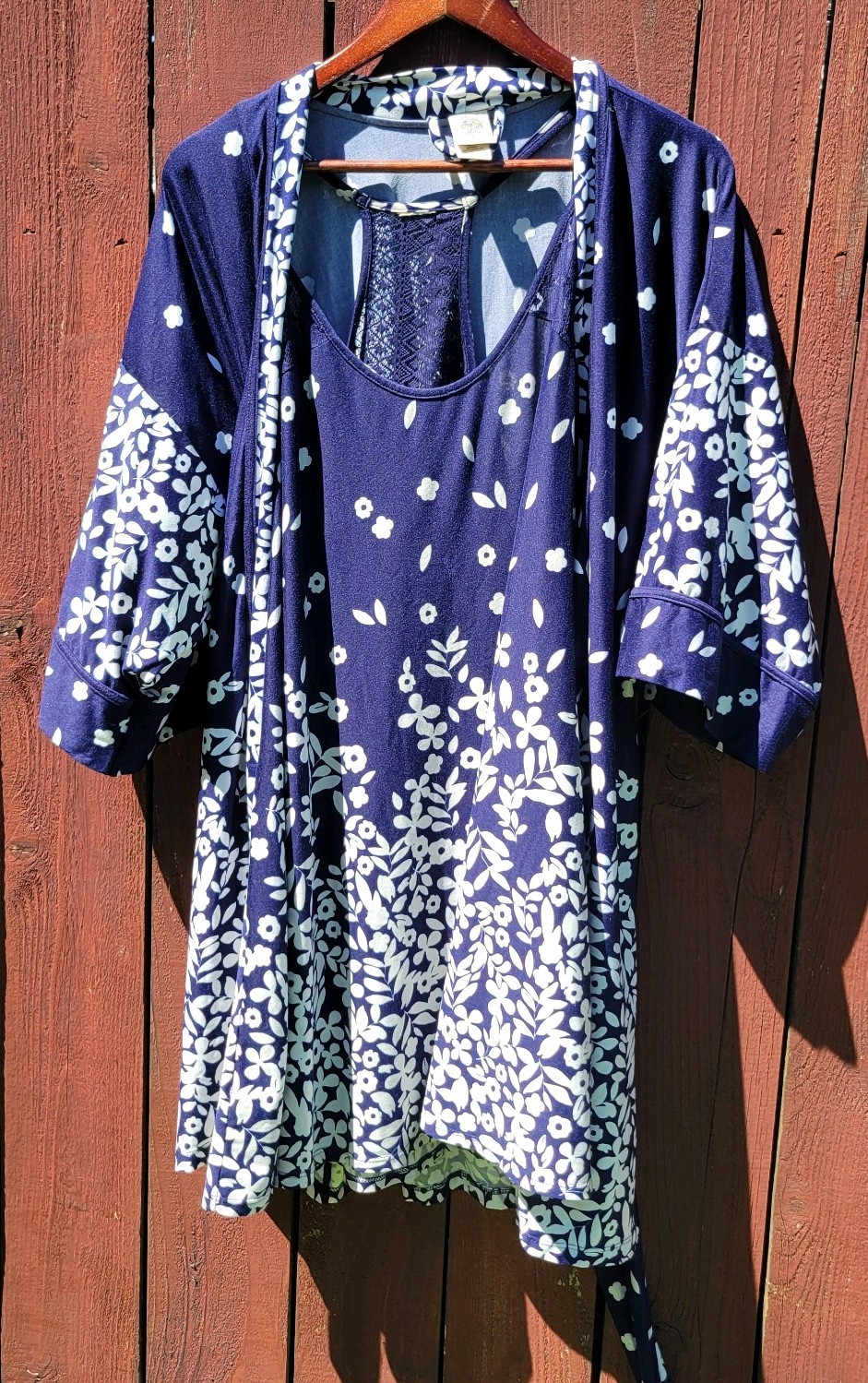 In Bloom by Jonquil Floral Lace Kimono Tie Robe & Chemise Set M-L NBL13OR