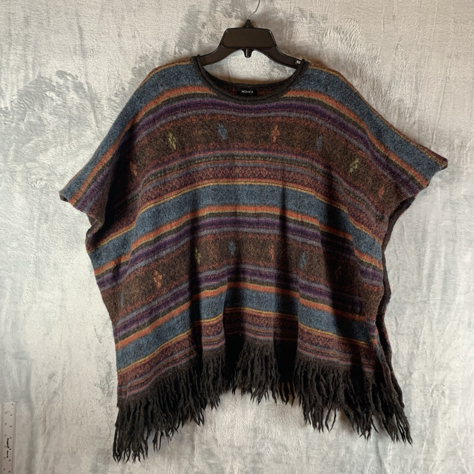 Novica Collection 100% Alpaca Aztec Poncho Fringe Inca Motifs Made In Peru Artsy