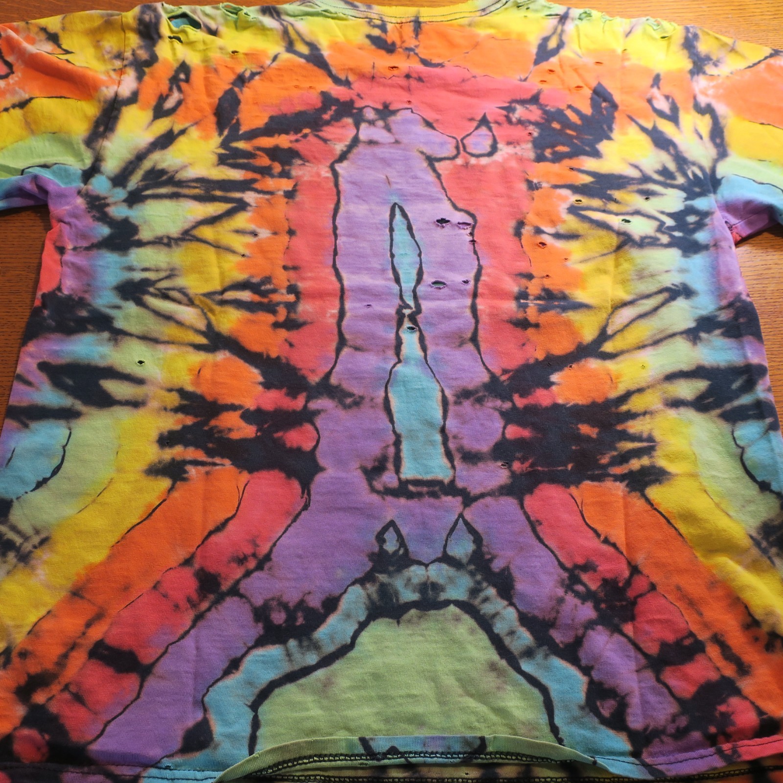 Vintage Custom Peace sign Tie Dye Blank T-Shirt Large Distressed 90’s Festival