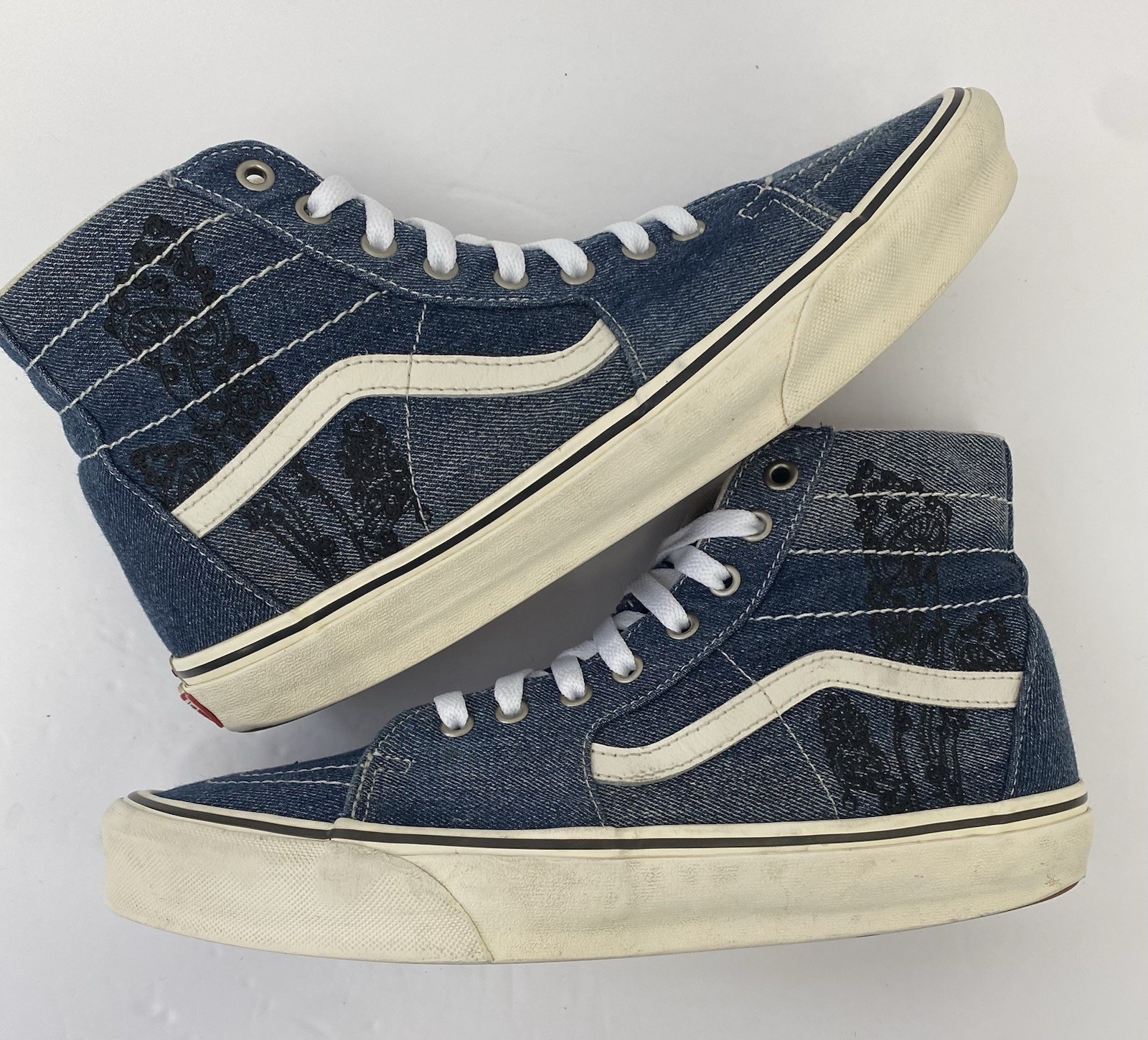VANS M11 Sk8-Hi Mushroom Embroidery Blue Denim Black Shrooms Skate Shoes Rare