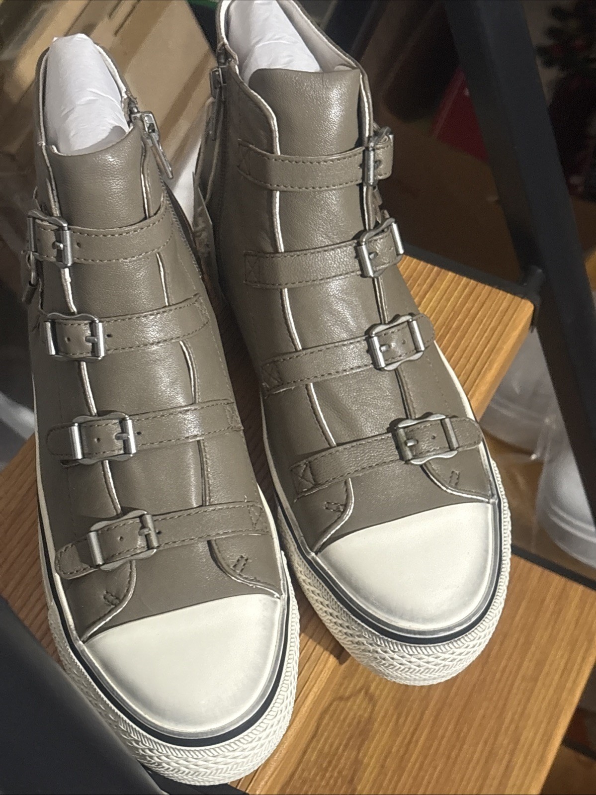 NEW ASH Virgin Topo Leather Women’s Fashion High Top buckle Sneaker Shoe size 40