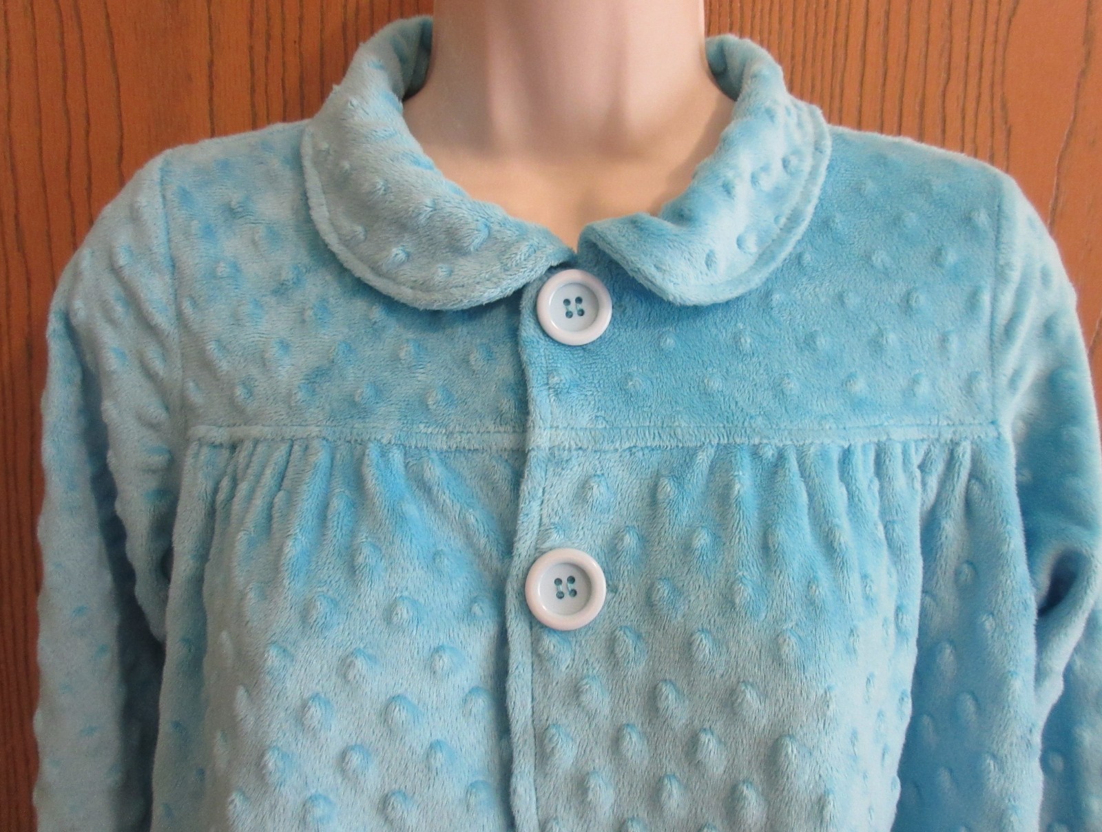 DOODLE LOLLY WOLLY woman’s SMALL BLUE dotted velour bed jacket dressing robe