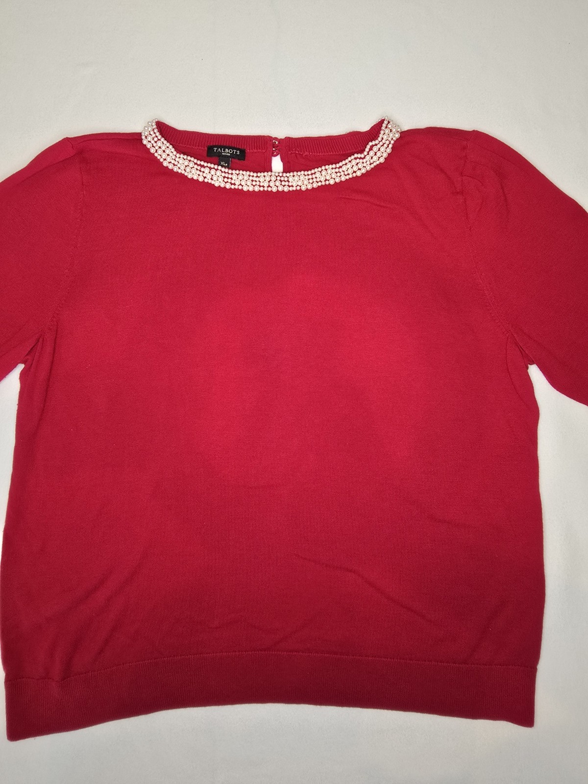 Talbots Petites XL Petites Sweater Faux Pearl Embellished Neckline Holiday Top