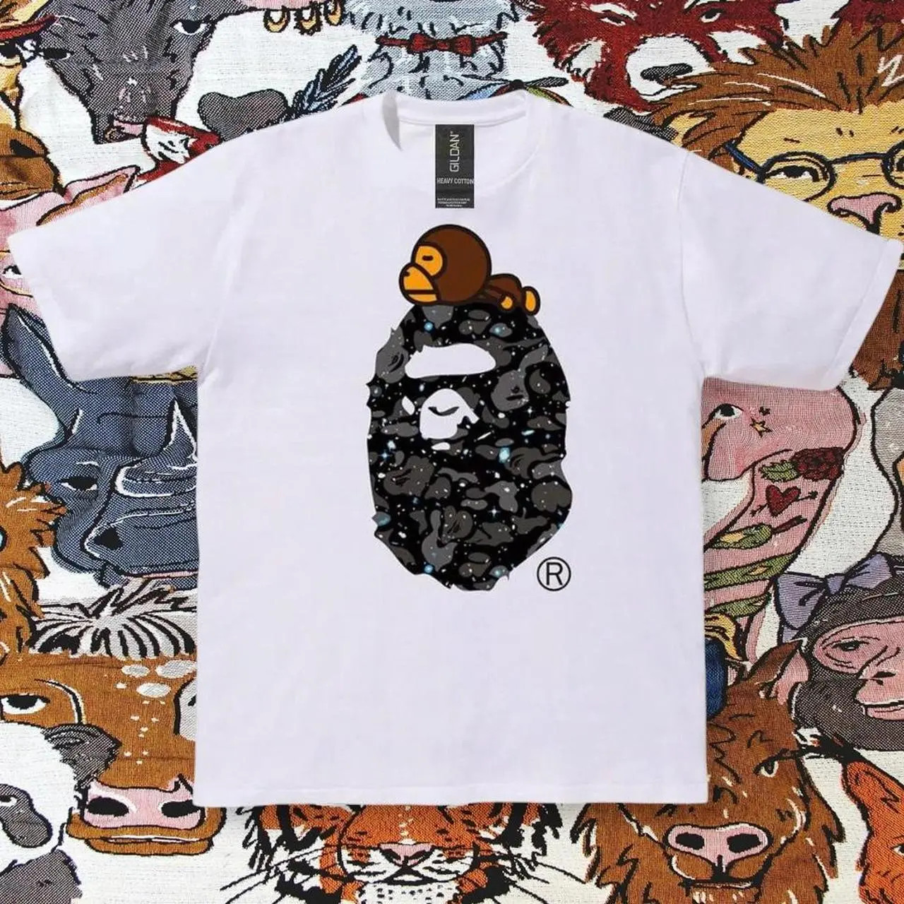 Bape With Black Camouflage Pattern And Brown Monkey Graphic T-Shirt – Y2K Aesthe