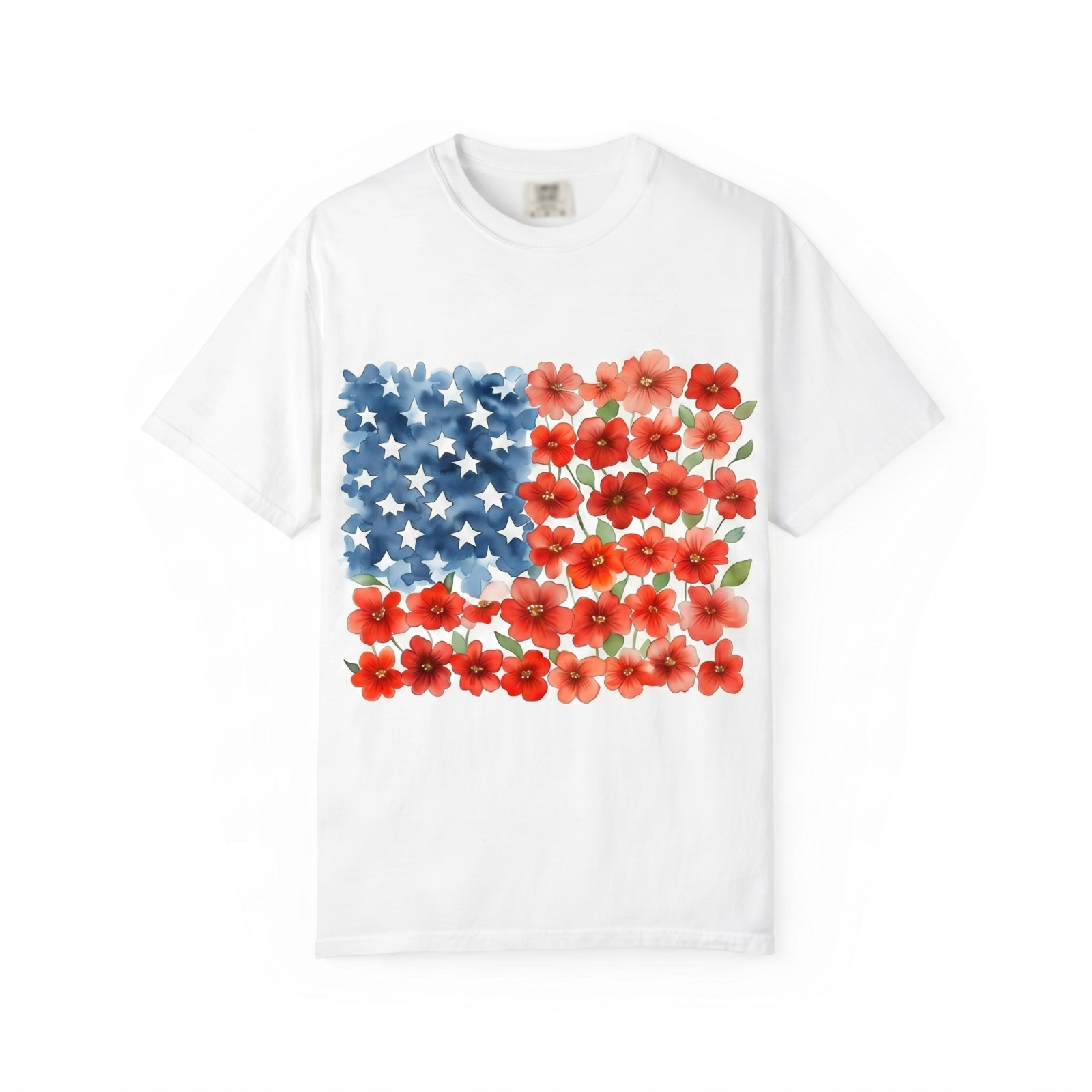 Floral American Flag Patriotic Flower 4th of July Floral Poppy Unisex T-Shirt