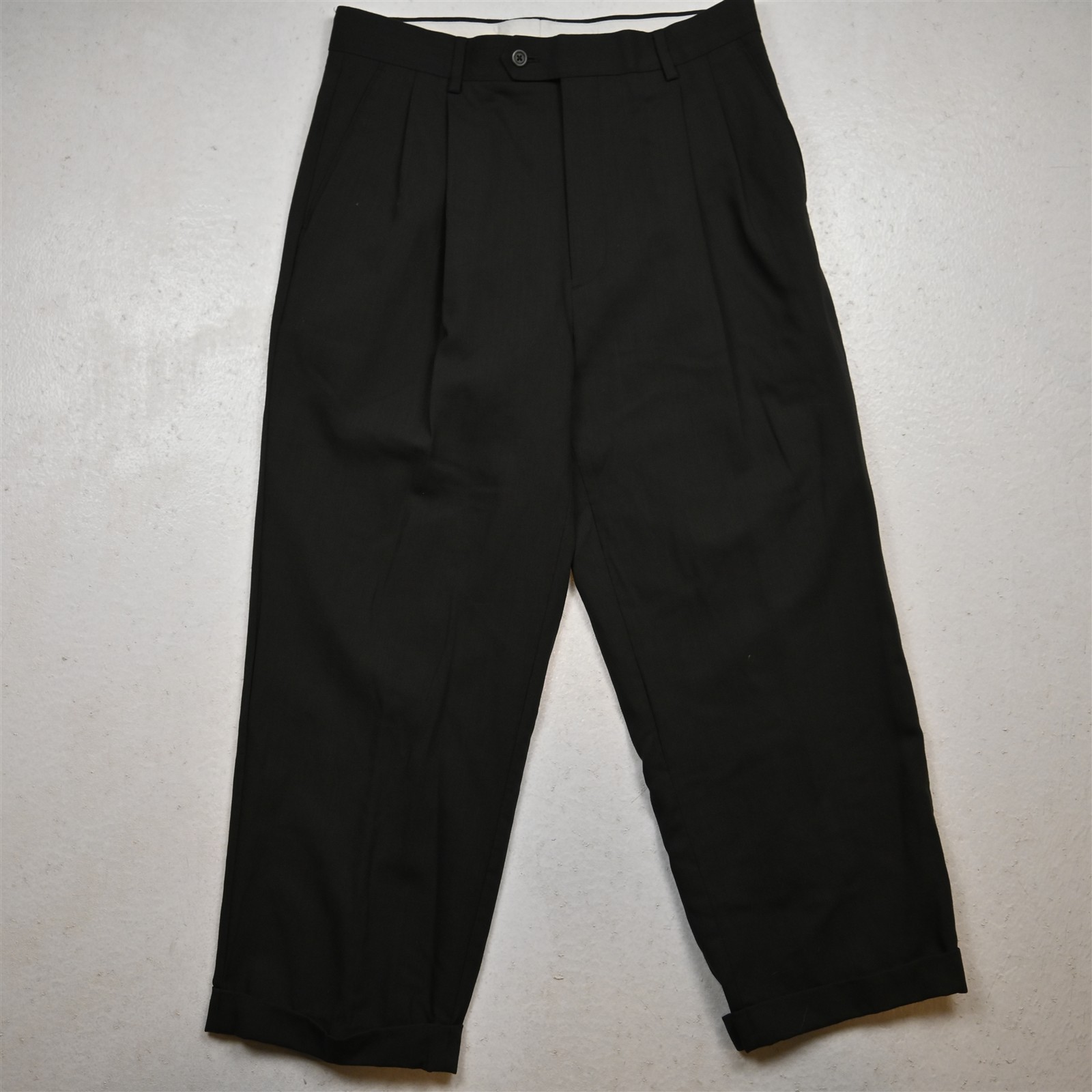 Pronto Uomo 30×28 Dark Green 100% Wool High Waist Pleated Cuffed Dress Pants
