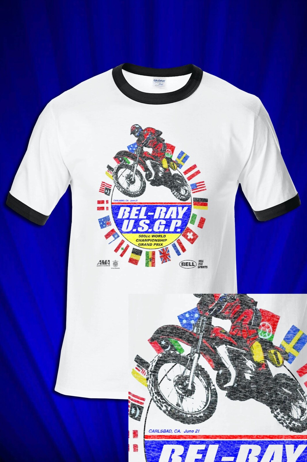 Bel-Ray Gran Prix Motocross 1980 RINGER T-SHIRT FREE SHIP USA