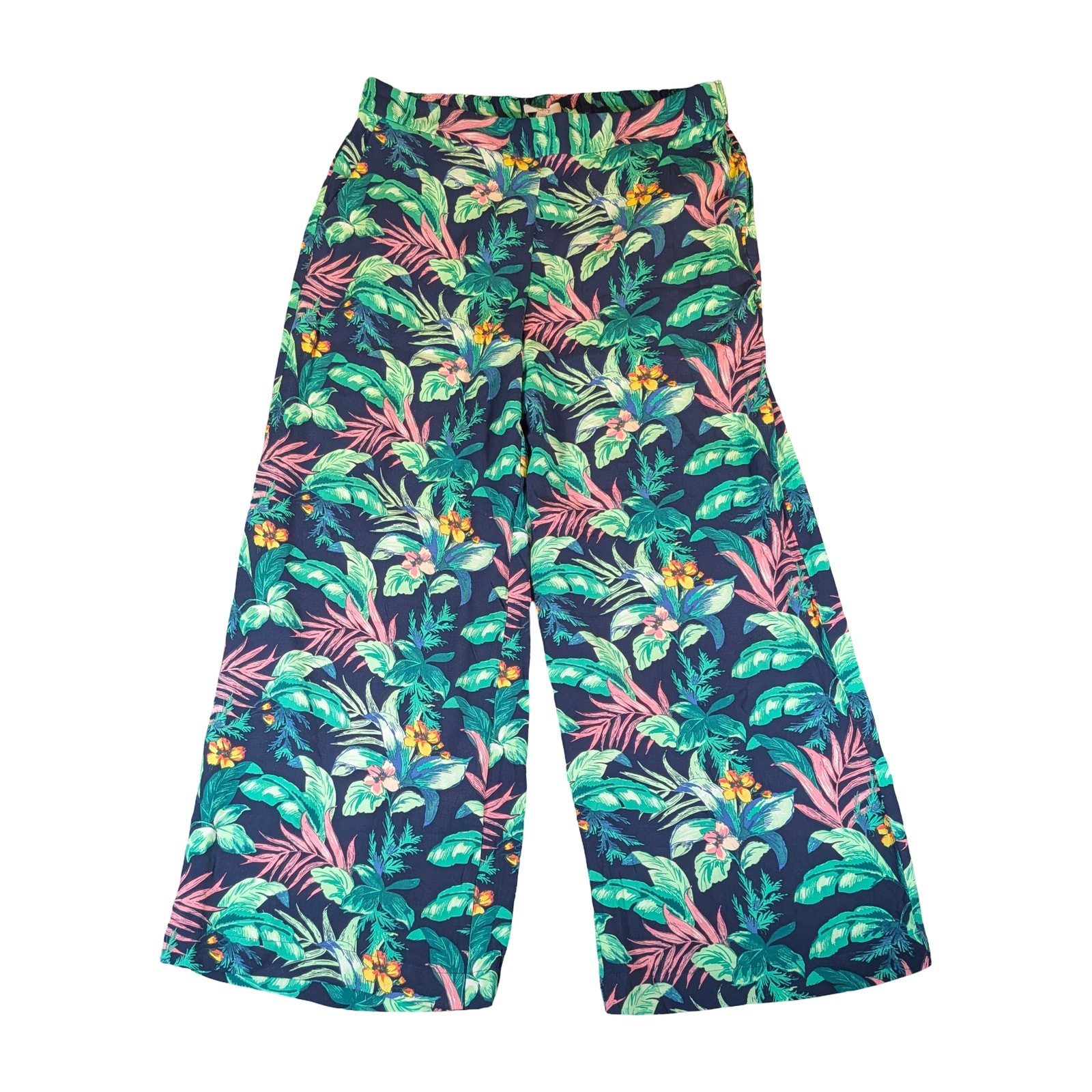 LOFT Tropical Print Wide Leg Pants Womens Large NWT Rayon Pull On