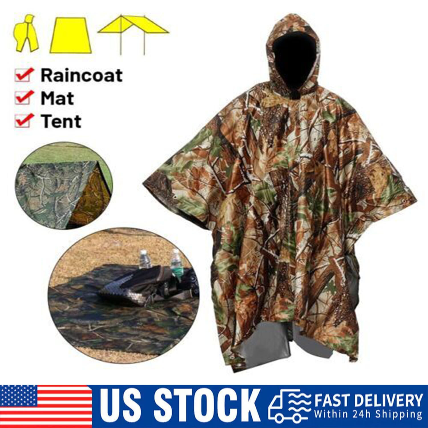 Heavy Duty Rain Poncho for Backpacking Waterproof Lightweight Adult Emergency