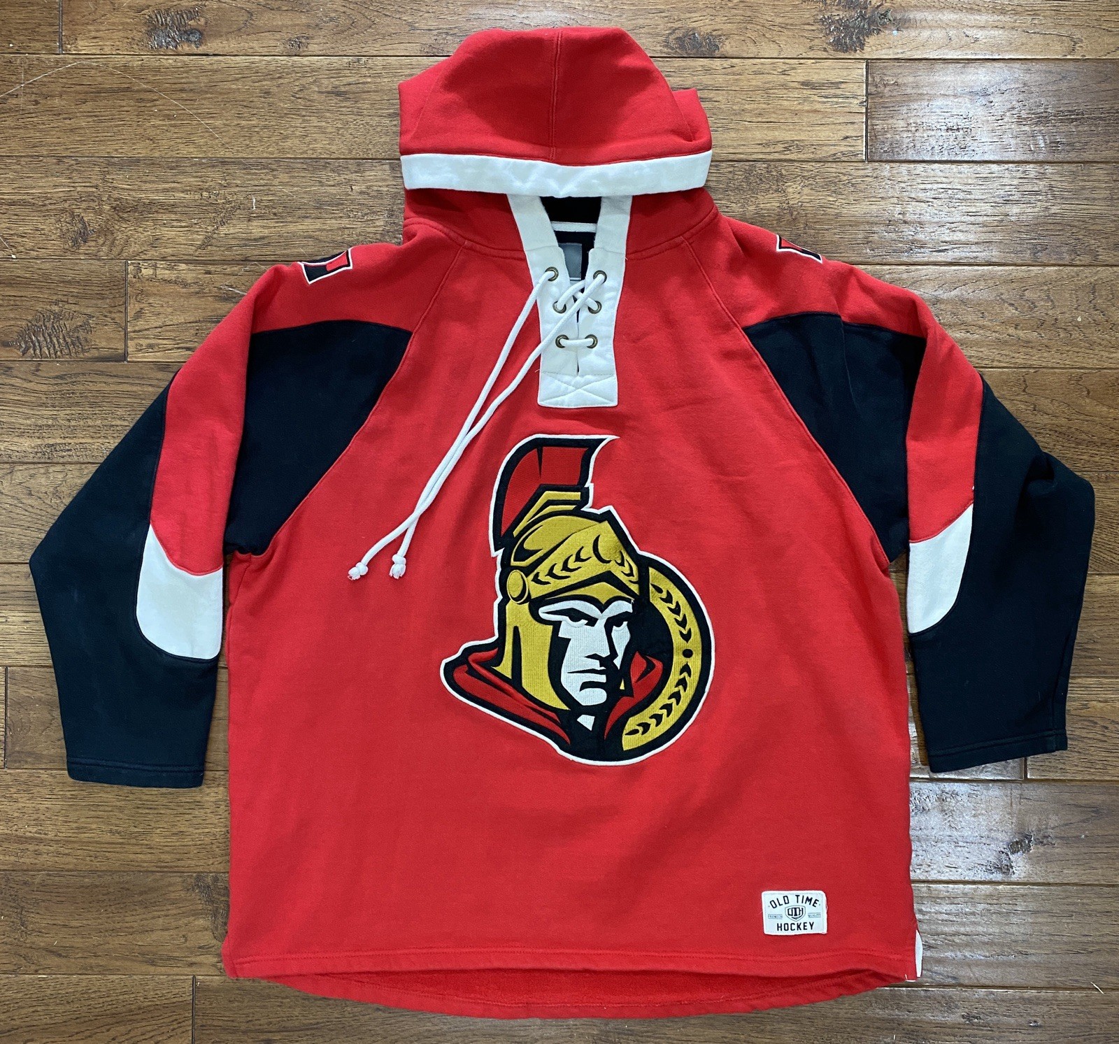 Ottawa Senators NHL Old Time Away Hockey Lace Up Hoodie Pullover Sweater XL Red