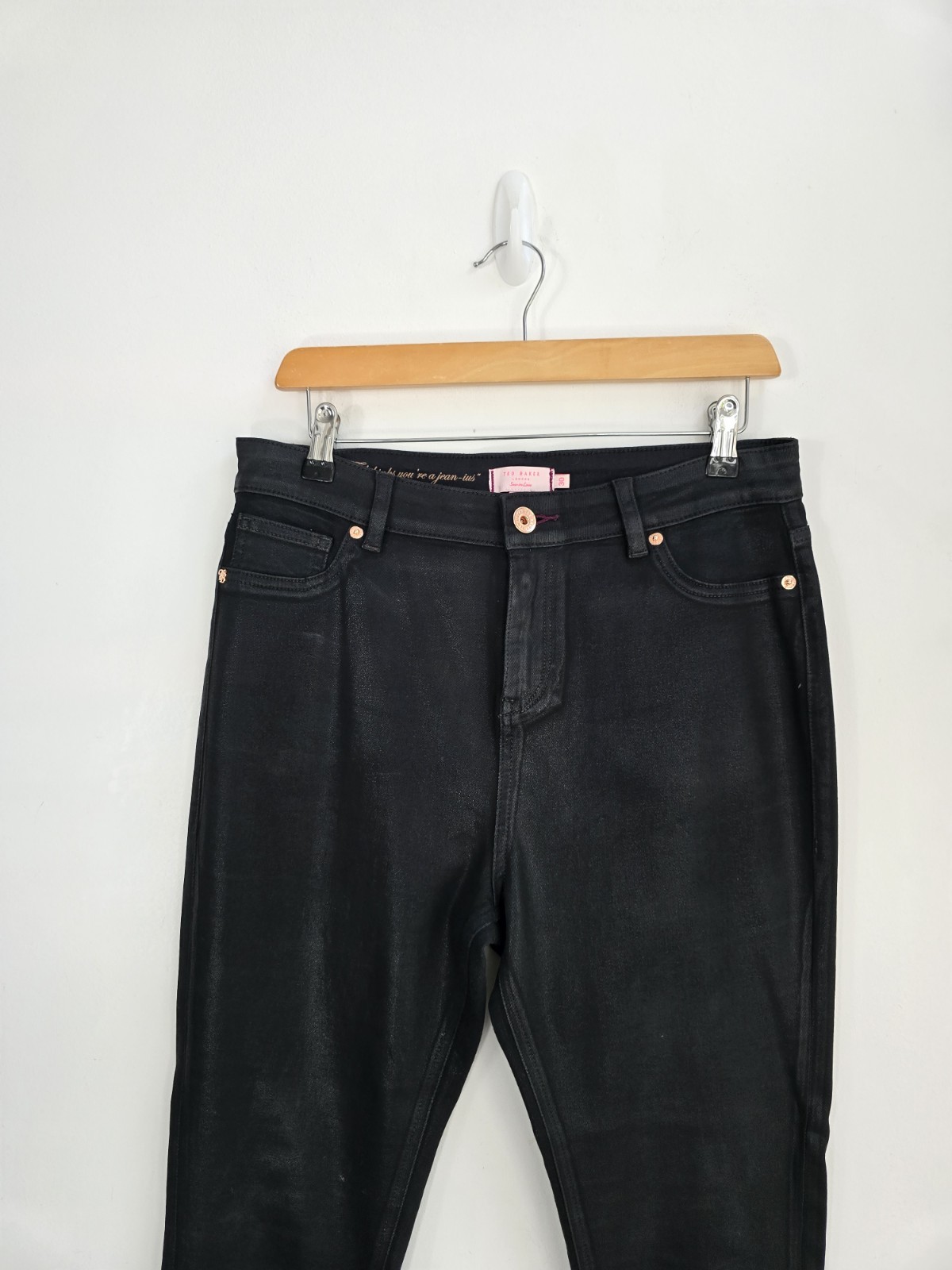 Ted Baker Black Jeans Skinny Size 12 Coated Womens Zip Fly Pockets Casual