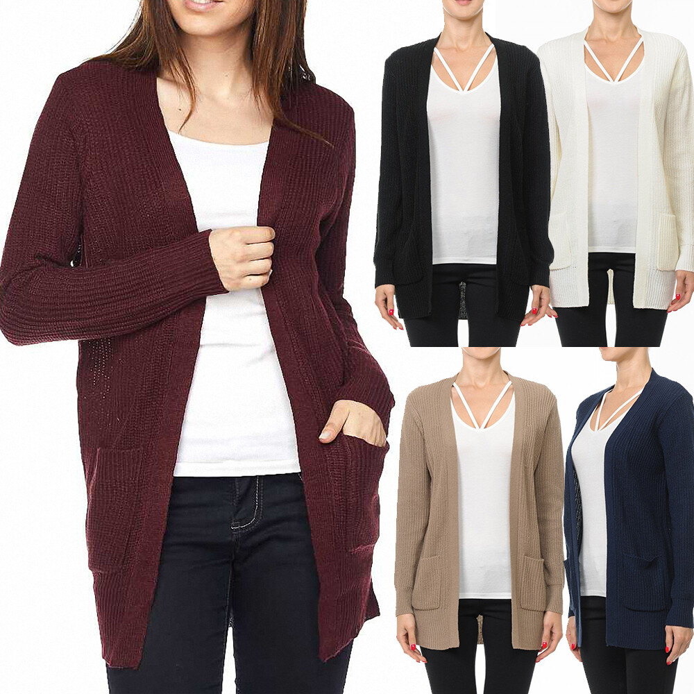 Women’s Open Front Knit Cardigan Sweater with Pockets