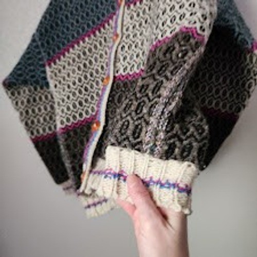 STEPHEN Handmade in Ecuador 80s Wool Cardigan Sweater Geometric Stripe Pattern