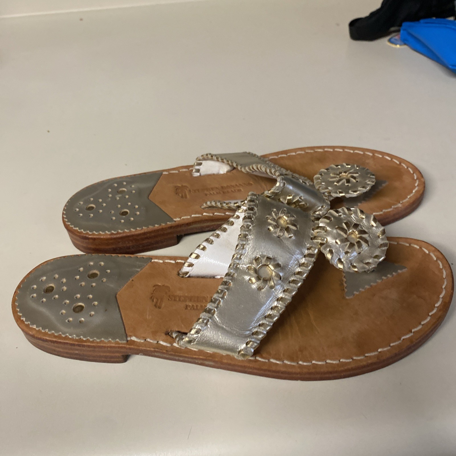 Stephen Bonanno Palm Beach Leather Handcrafted Gold Metallic Sandals Sz 7.5