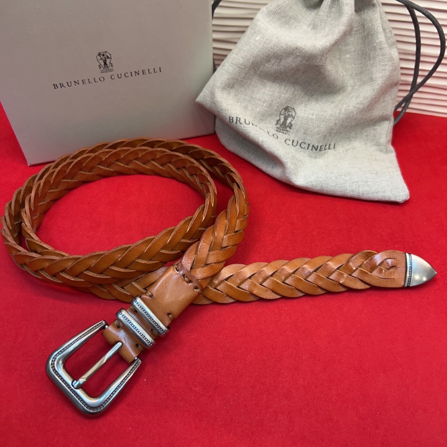 Brunello Cucinelli unisex casual fashion woven belt, size 2.5cm, 95