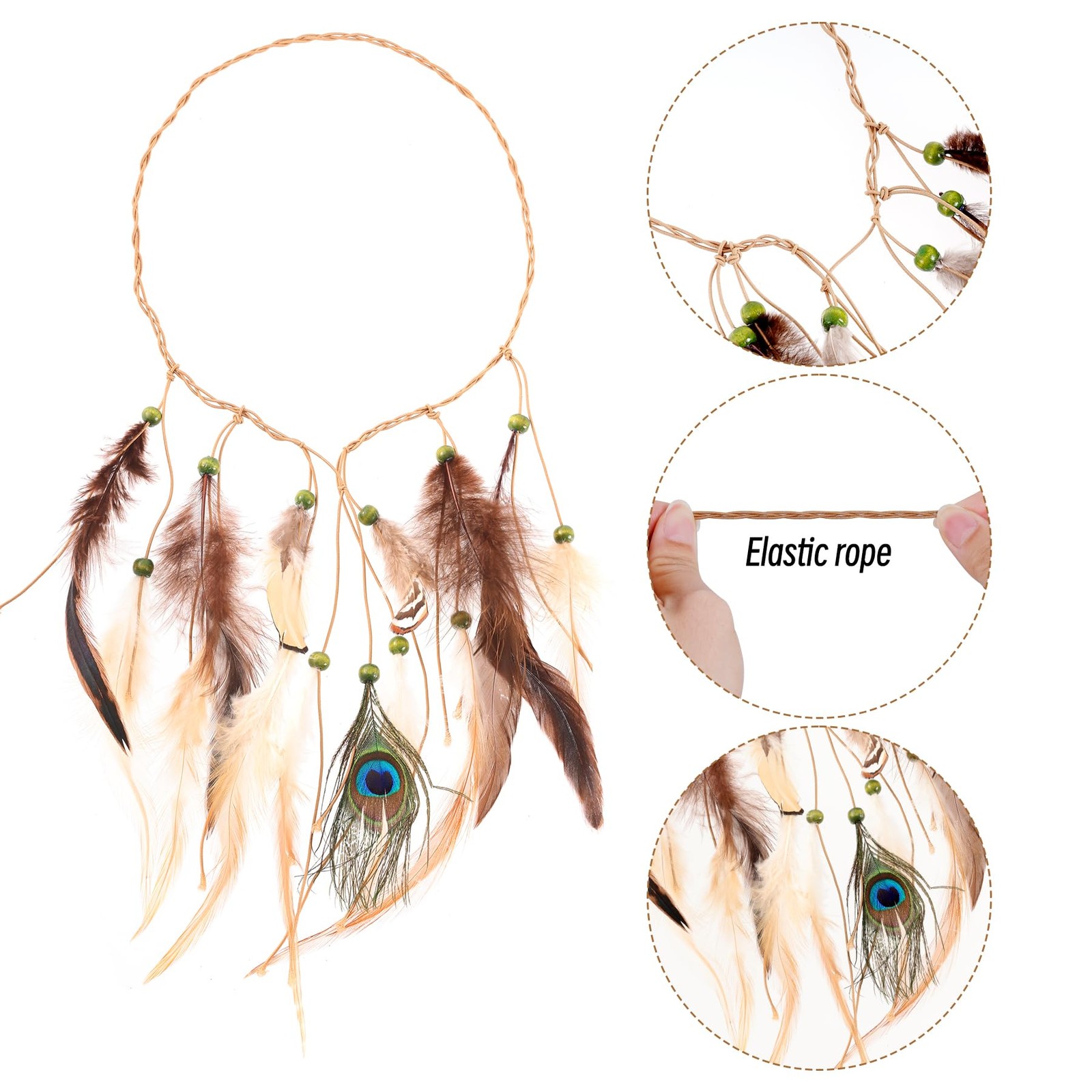 obmwang Indian Feather Headband Native American One Size, As Picture Show