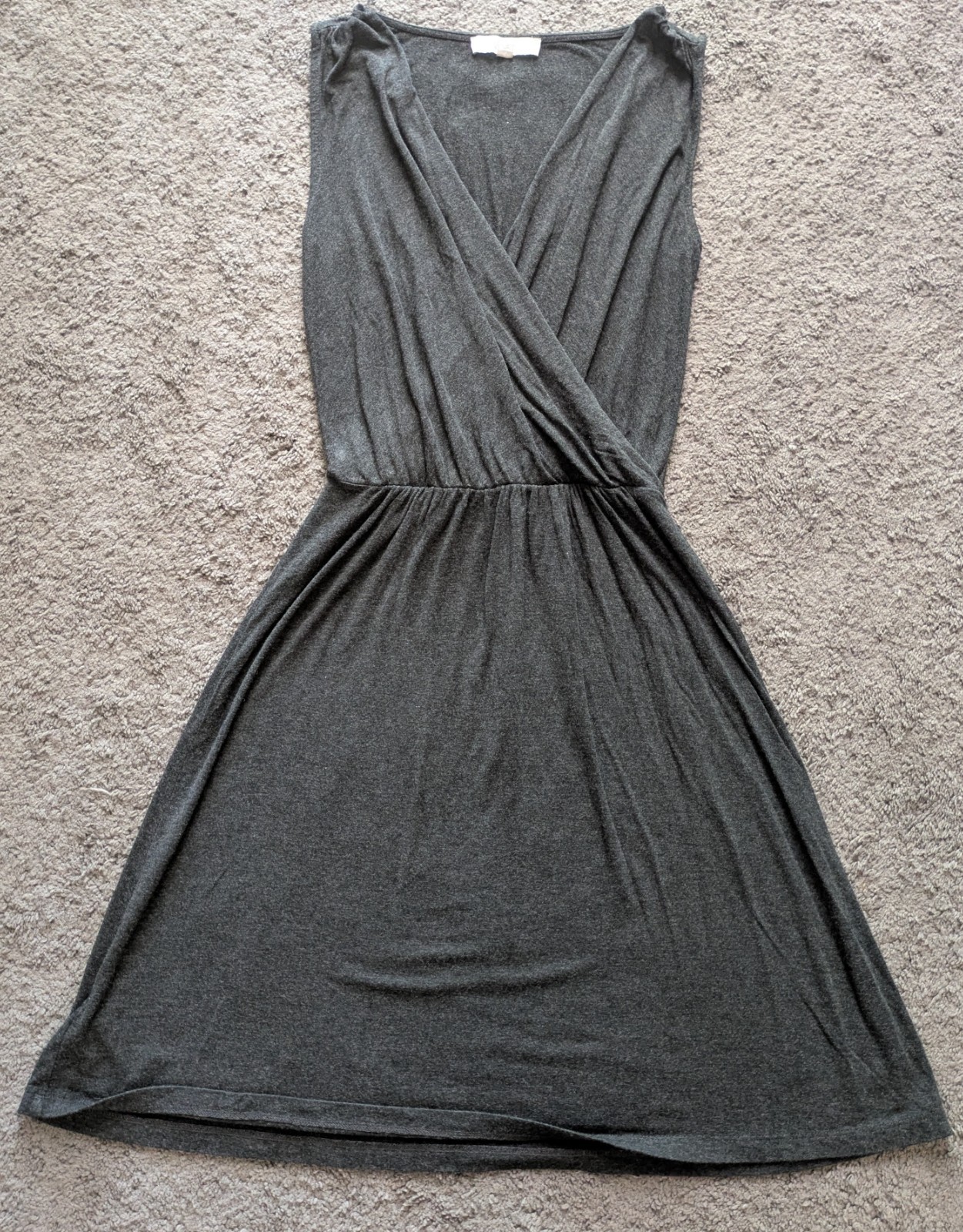 Loft size XS charcoal gray crossover sleeveless knee length dress