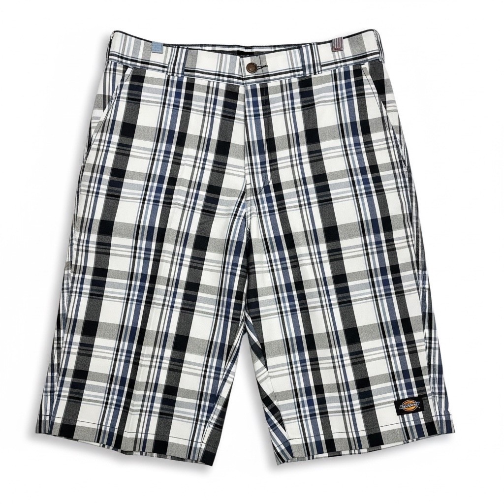 dickies mens loose fit royal blue black plaid side pocket work shorts 32-48 new
