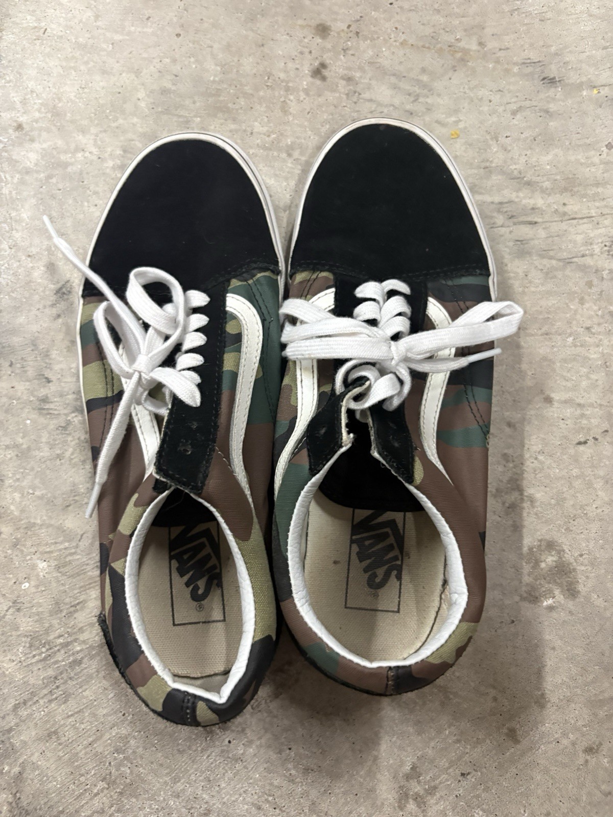 VANS Old Skool Camouflage Black White Green Canvas Lace-Up Men’s Sneakers US 8.5