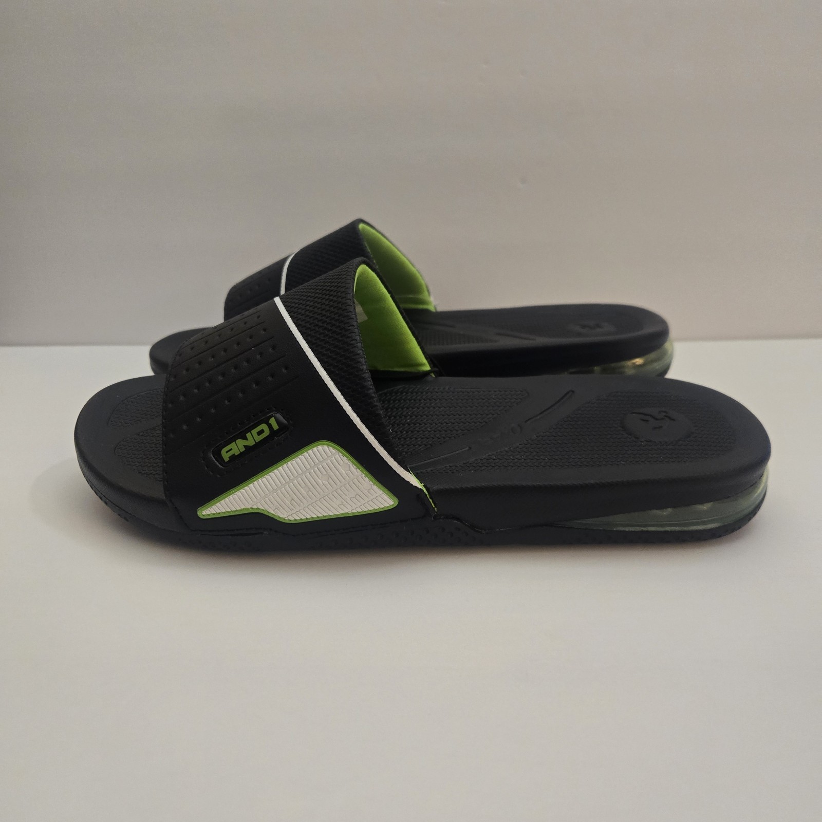 AND1 Timeout Slides Mens Size 8 Black Lime NEW W/ Tags Rare Streetwear Sandals
