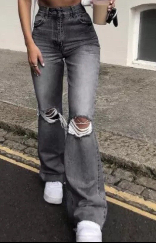 New high waist ripped Distressed jeans 30×30 Fashion V Black New With Tag NWT