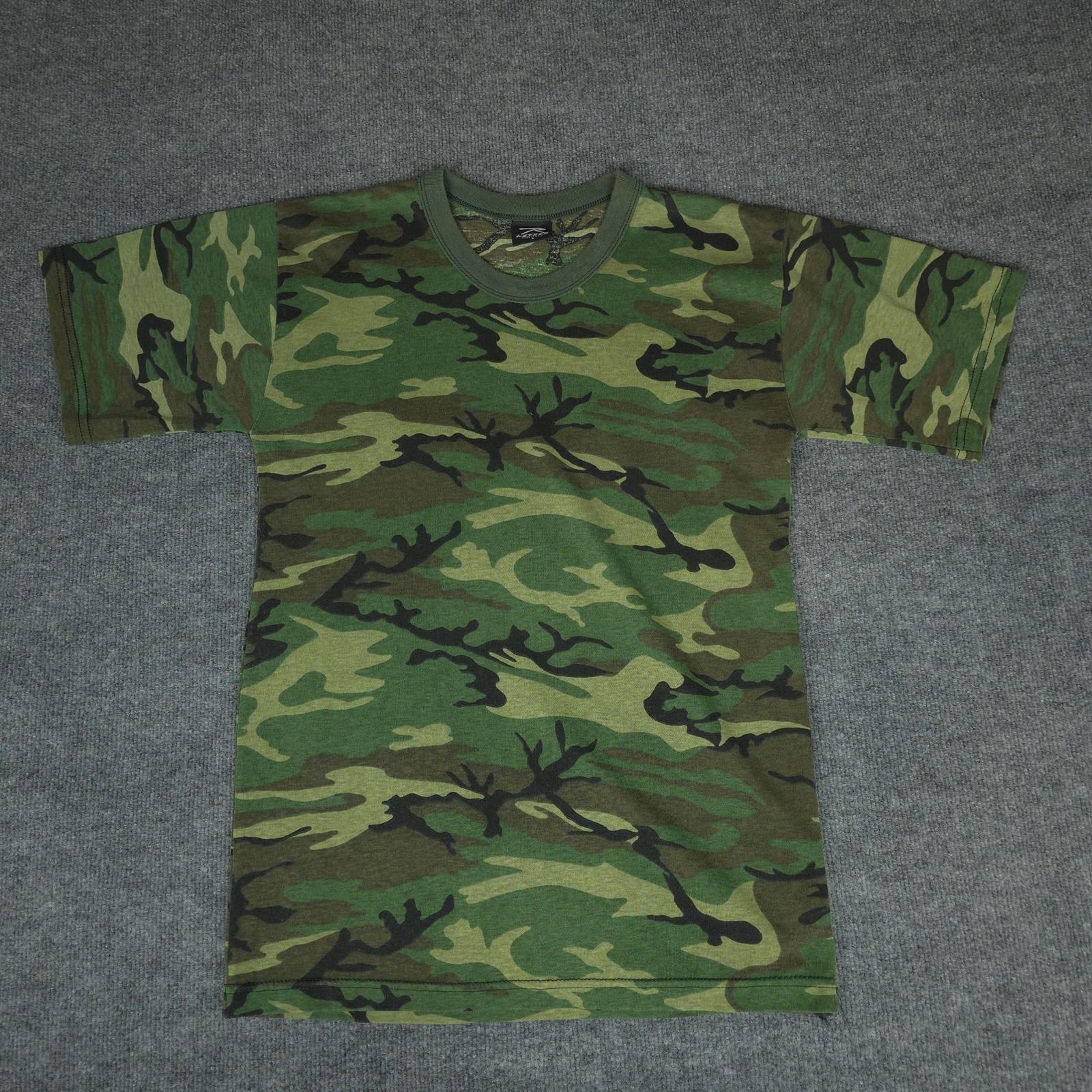 VTG Rothco Shirt Mens Large Green Woodland Camo Crewneck Military Made USA Tee