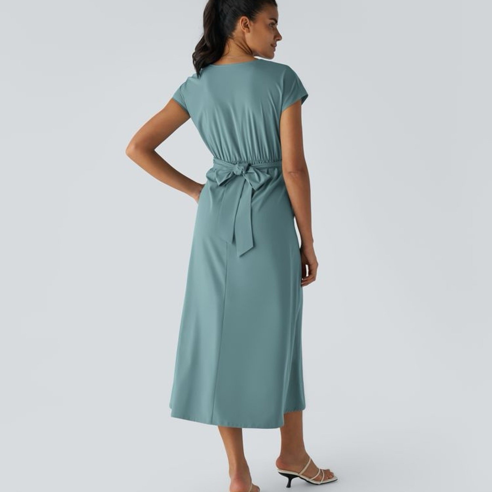 HALARA Breezeful™ V Neck Short Sleeve Pocket Tie Back Quick Dry Midi Dress-NWT