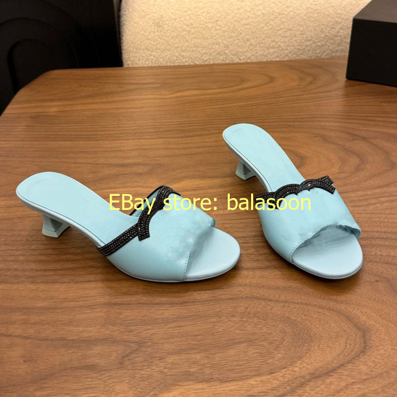 2026 summer genuine leather rhinestone flat slippers stiletto slippers 35-41