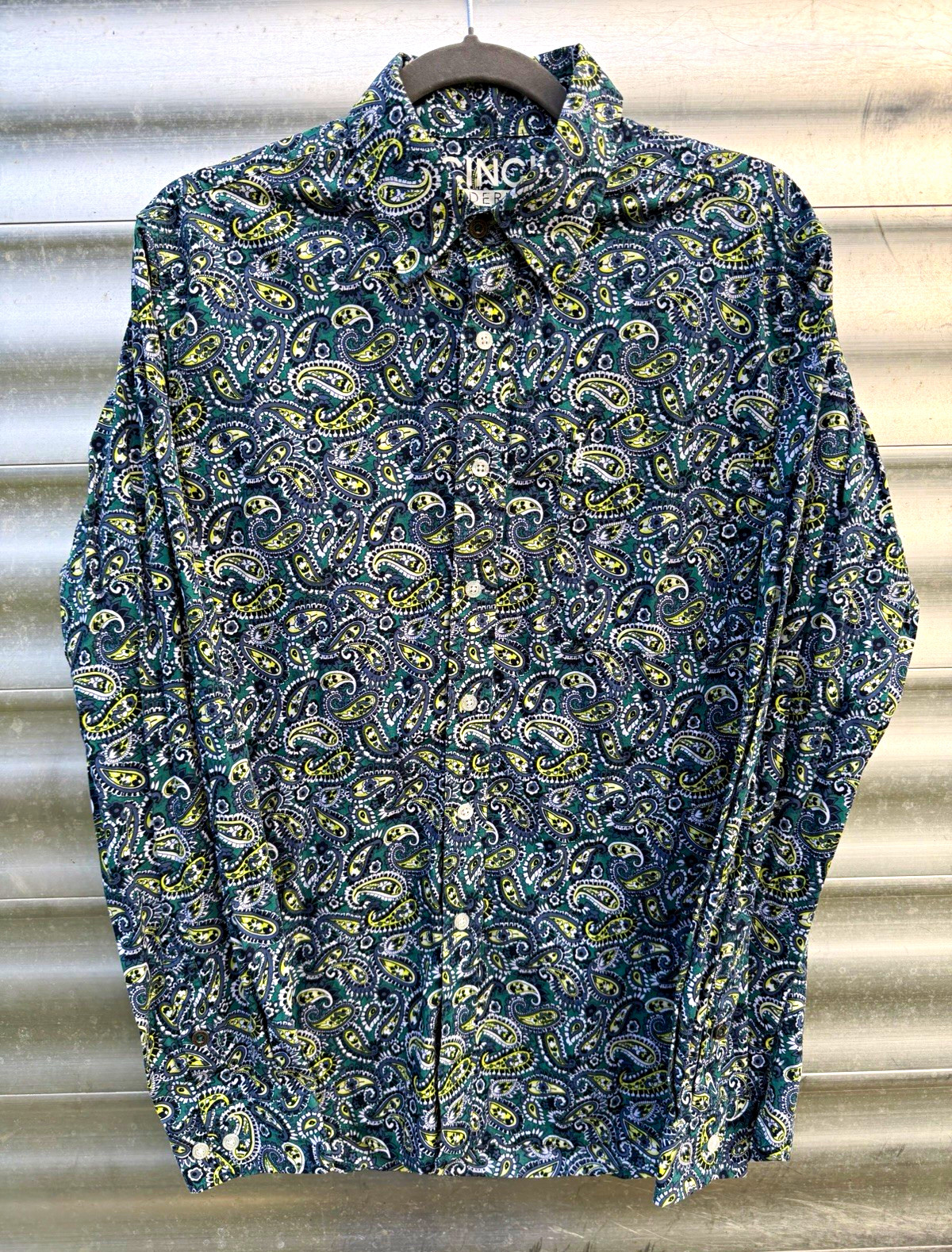 Cinch Men’s Paisley Button-Up Shirt Green/Blue/Yellow S