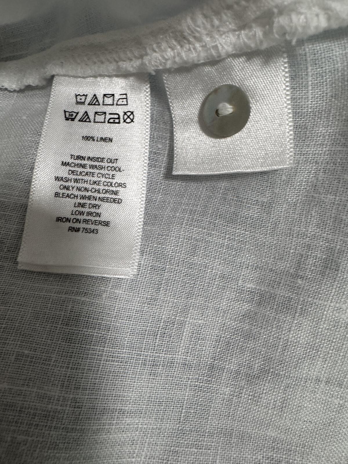 100% Linen White Button Front Tunic Blouse Womens Relaxed Fit