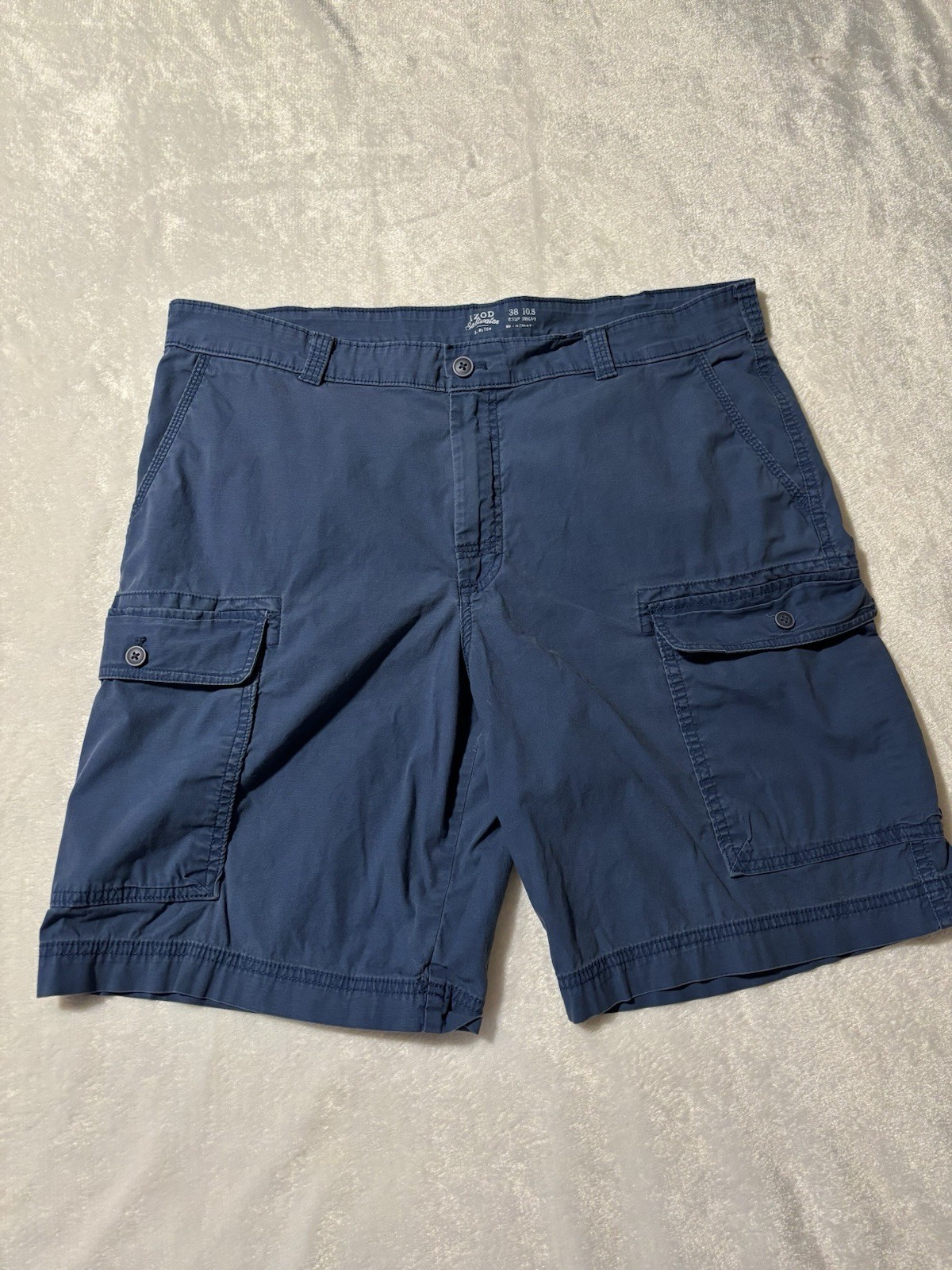 IZOD Shorts Saltwater Men’s Blue Cargo Cotton Twill 38” Waist 10.5” Ins. Casual