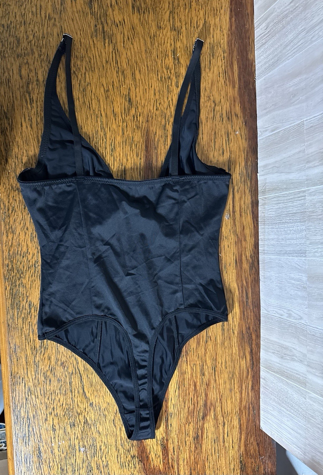 Women’s Black One-Piece Bodysuit Size S Solid Opaque Stretch Adjustable Straps