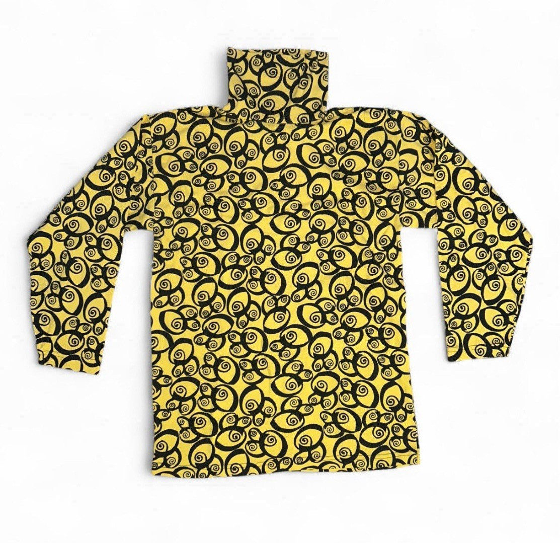 Vintage Crazy Horse Cotton Blend Abstract Yellow/Black Long Sleeve Turtleneck