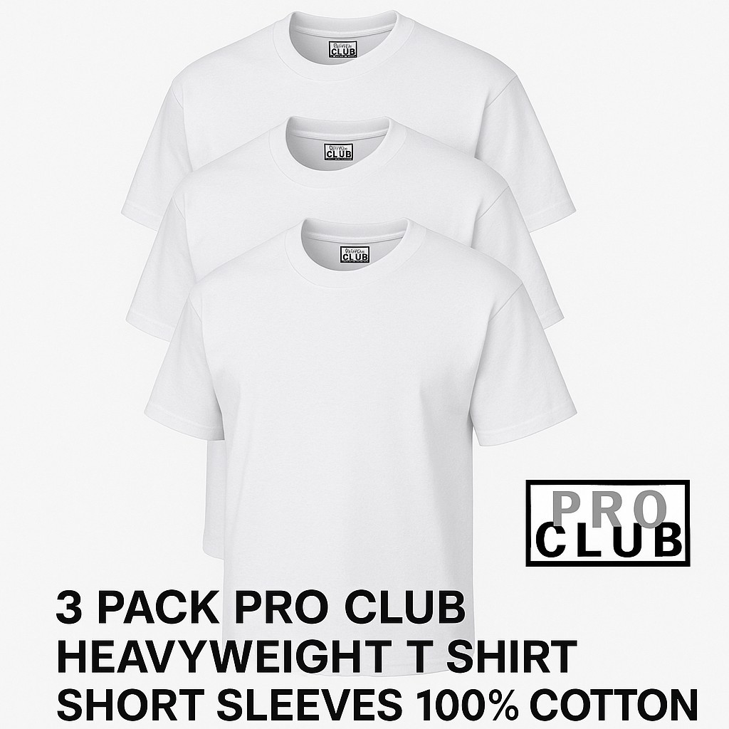 3 PACK PRO CLUB MENS PLAIN SHORT SLEEVE T SHIRT HEAVYWEIGHT COTTON