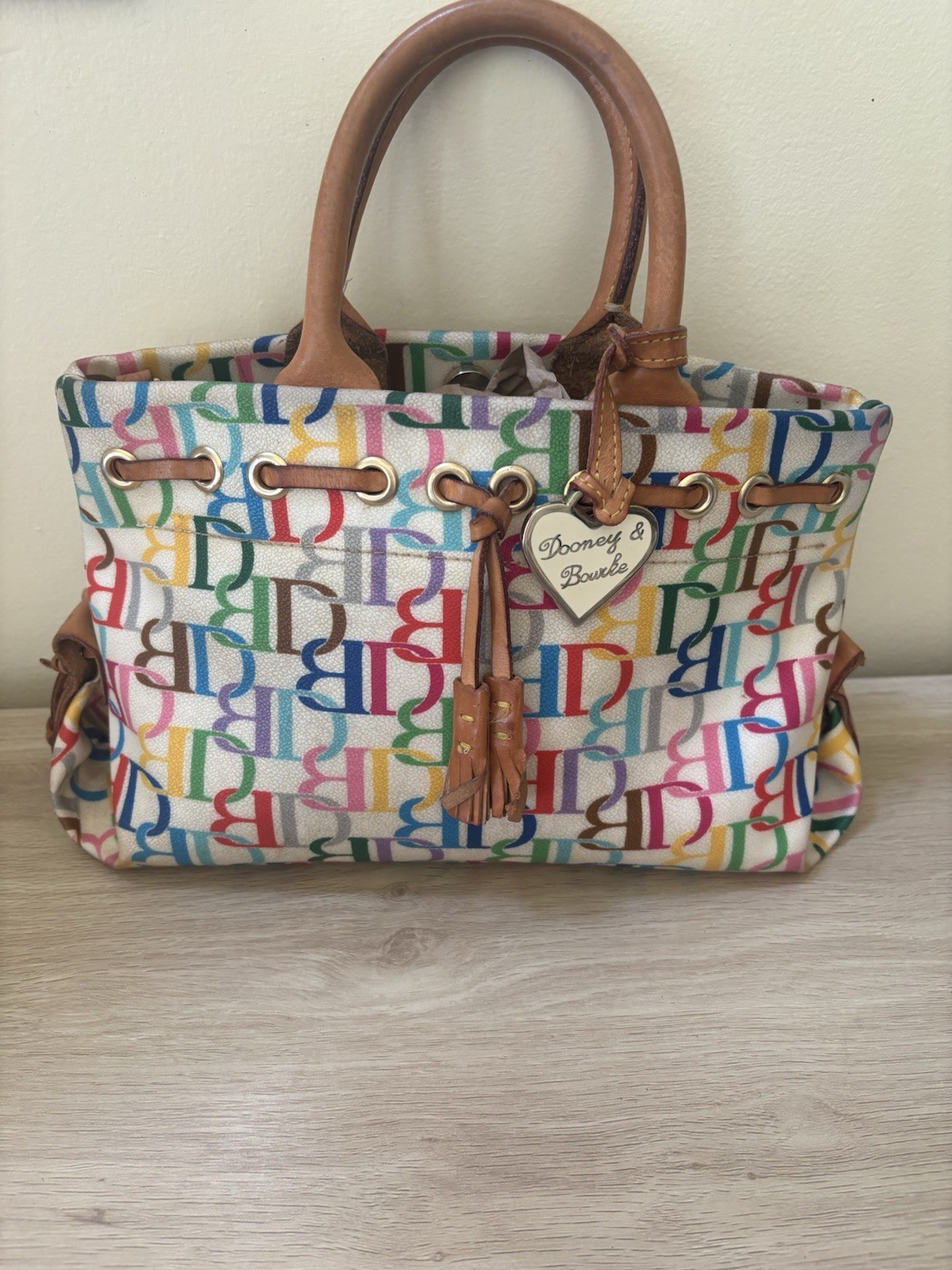 Dooney & Bourke Multicolor Monogram Tote with Double Handles Tassel