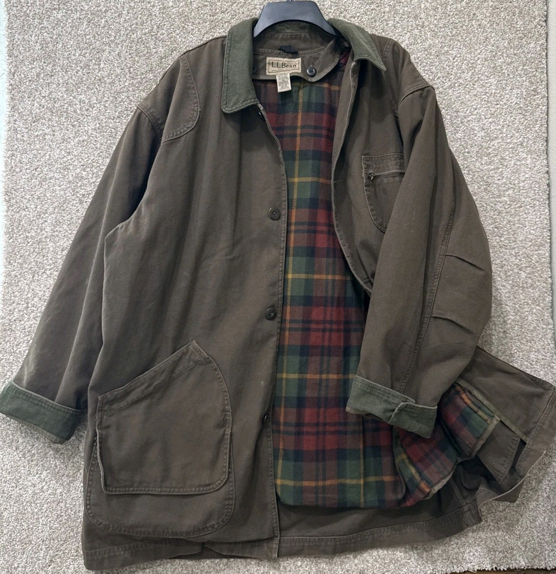 LL Bean Mens Size XLT TALL Brown Canvas Lined Insulated Barn Chore Coat Jacket