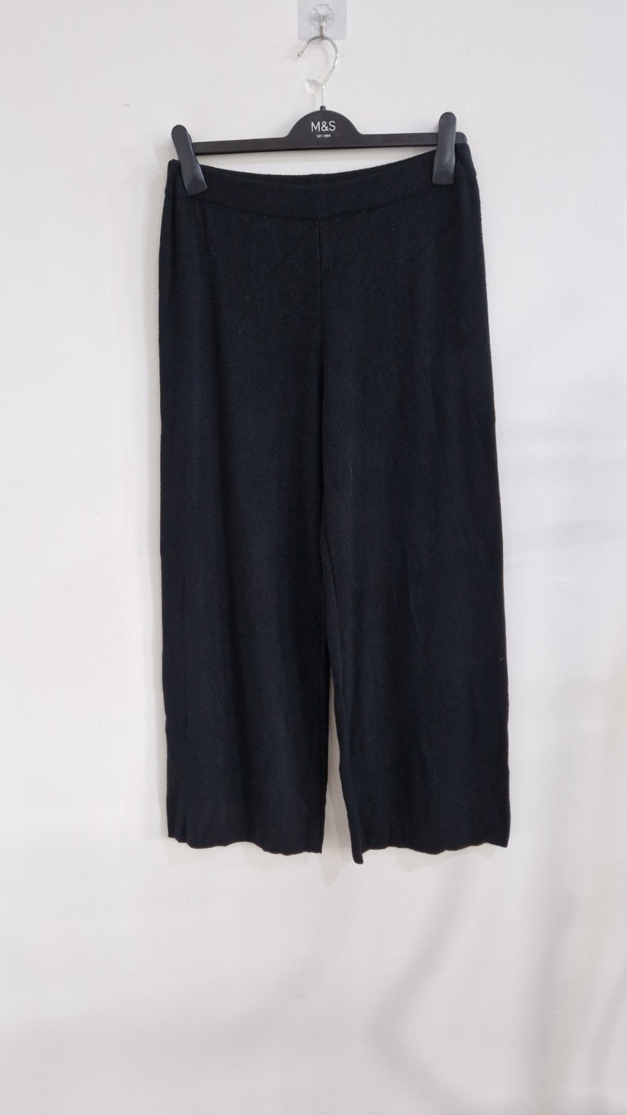 Philomena Christ Black Wide Leg Trousers Small Knitted Elasticated Stretch