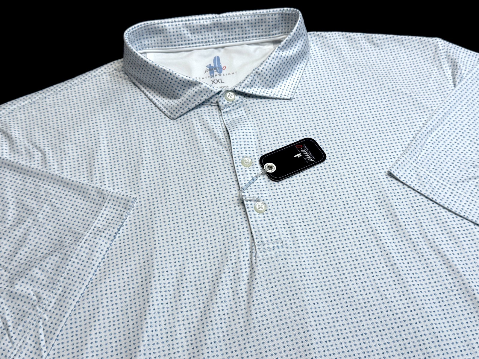 Johnnie O Featherweight Glidey Polo Shirt XXL Malibu Blue Geometric Print