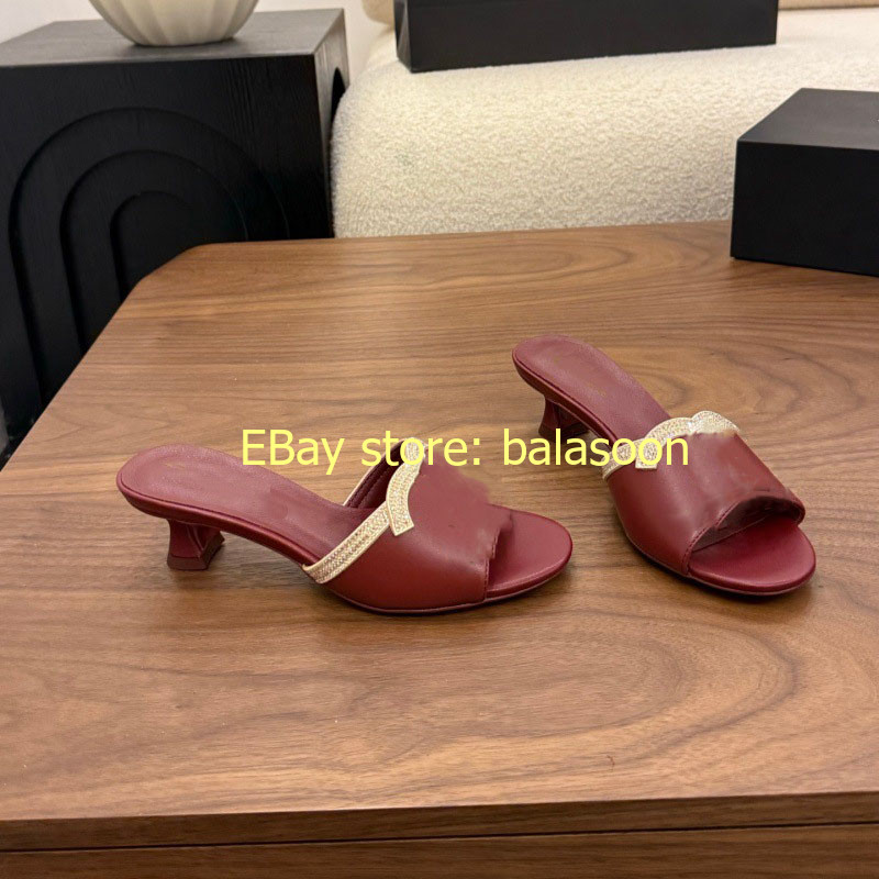 2026 summer genuine leather rhinestone flat slippers stiletto slippers 35-41